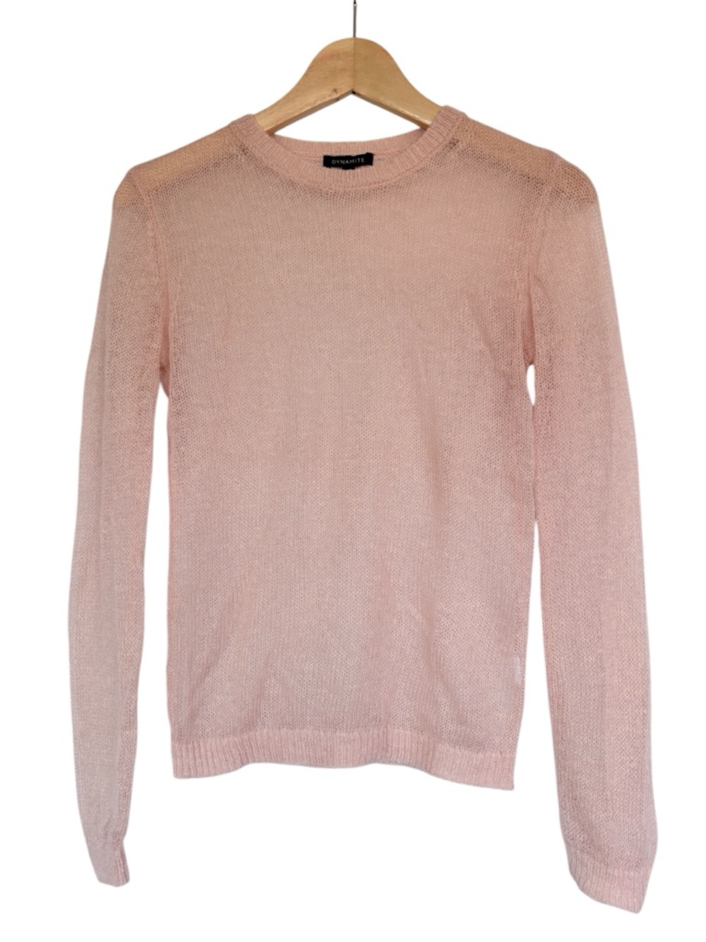 Dynamite Crewneck Mohair Sheer Granola Sweater Soft Goblin Pink Blush Sz Small - Picture 3 of 10